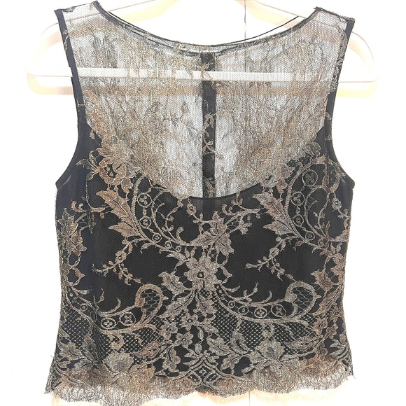 Black & Gold Small Lace Sleeveless Blouse Elegant Whimsygoth Dark Romantic - Picture 1 of 8